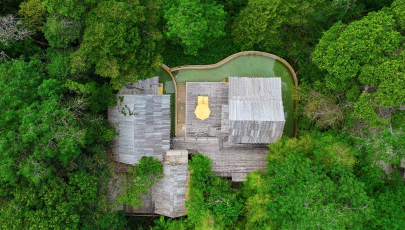 Aerial shot of villa in Soneva Kiri