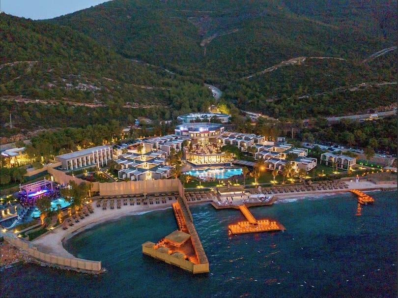 Aerial view of The Oba Hotel at sunset