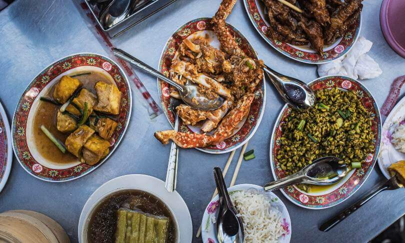 Plates of street food in Krabi