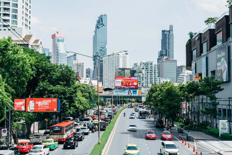 Busy street in Bang Rak, Bangkok