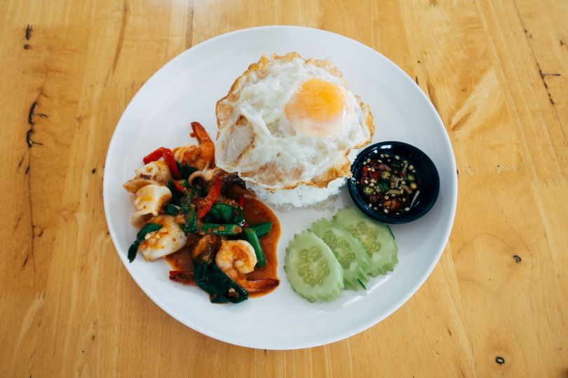 Plate of halal Pad Kra Pao