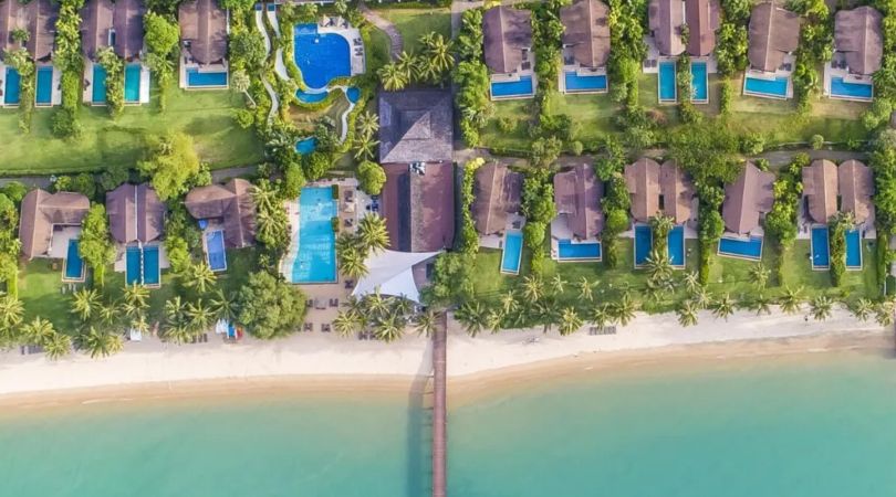 Aerial view of The Village Coconut Island Resort