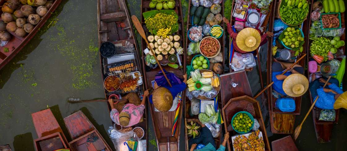 Aerial shot of Bangkok's floating market