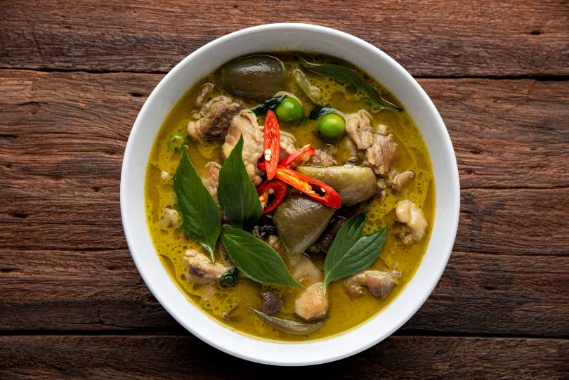 Plate of halal Thai green curry