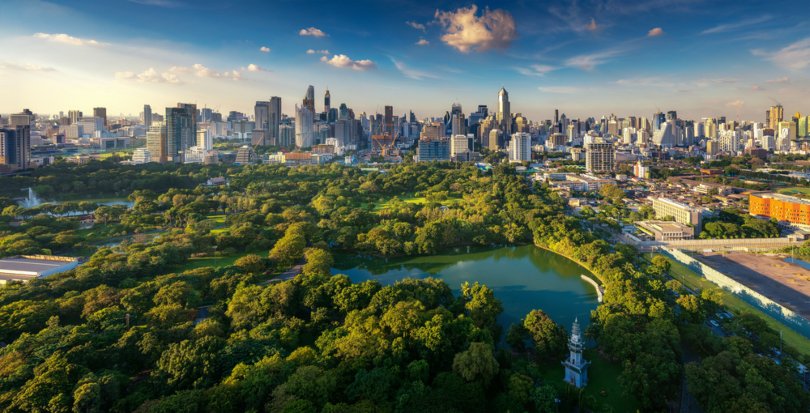 Bangkok skyline with Lumphini park