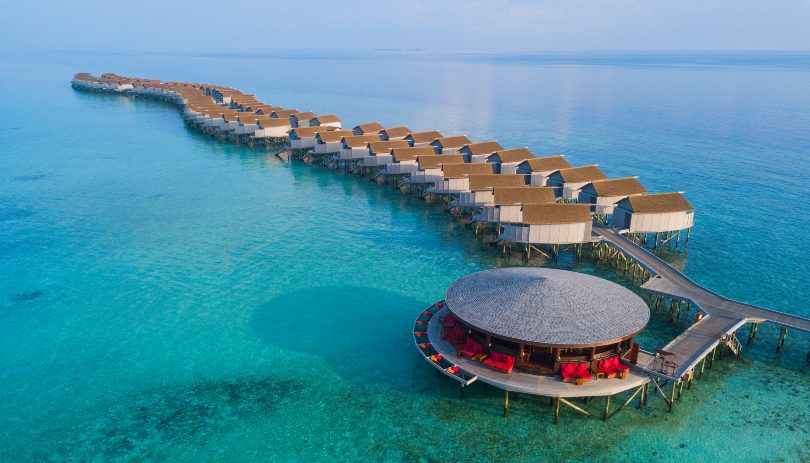 Aerial shot of Centara Ras Fushi, Maldives