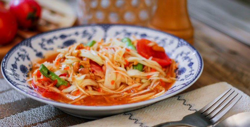 A plate of Som Tum, Papaya Salad