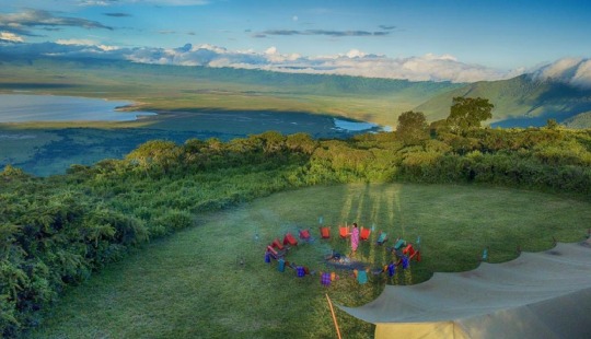 View of Ngorongoro Crater with a camp