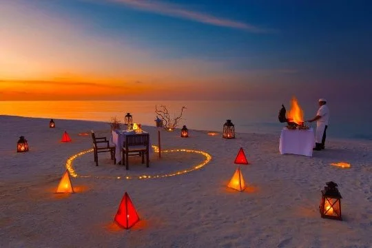Romantic honeymoon dinner in the Maldives