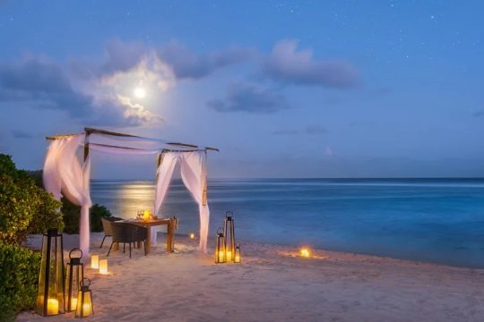 Romantic honeymoon beach dinner in Mauritius